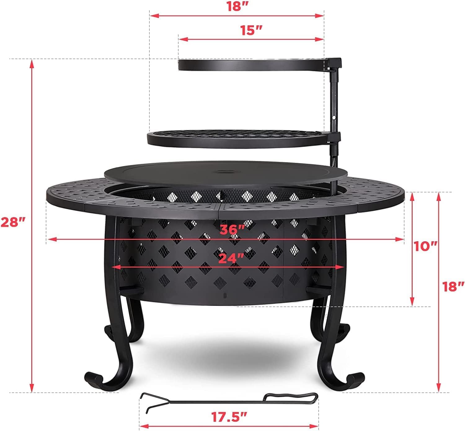 Fogatas al aire libre, hoguera de leña con 2 parrillas y tapa, mesa redonda de metal para hoguera, patio, jardín, campamento, playa (36 pulgadas)