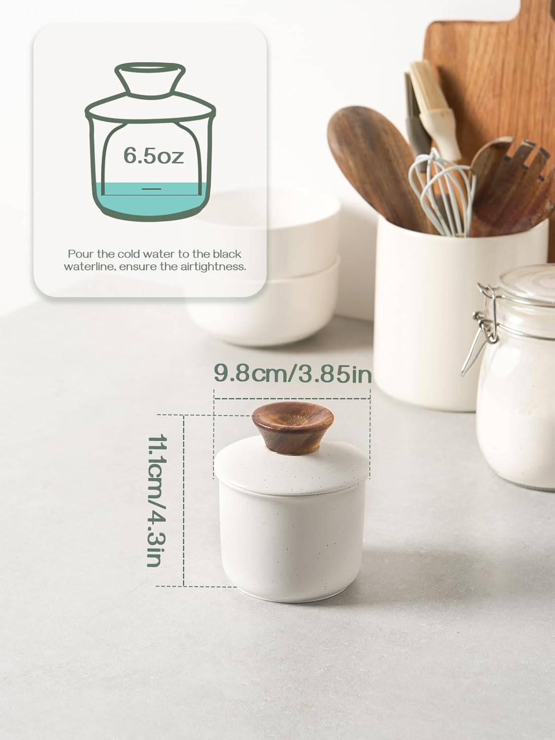 DOWAN French Butter Crock for Countertop, Ceramic Butter Dish with Waterline, Porcelain Butter Container for Spreadable Soft Butter, French Butter