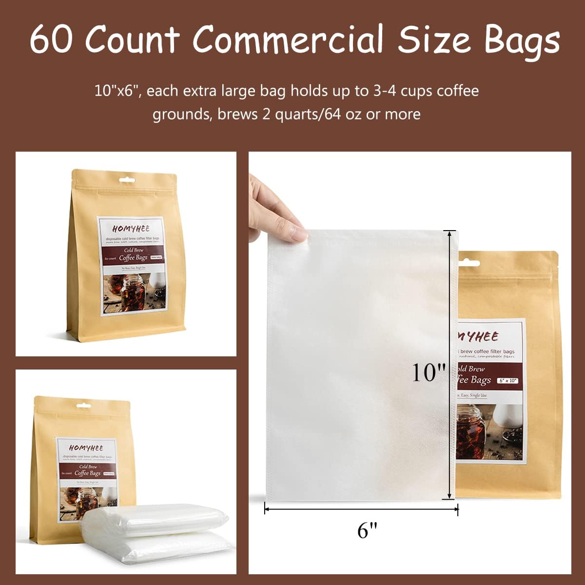 Bolsas de café Cold Brew 60 unidades desechables de malla fina para concentradocafetera helada, kit de prensa francesafría, té caliente en tarro