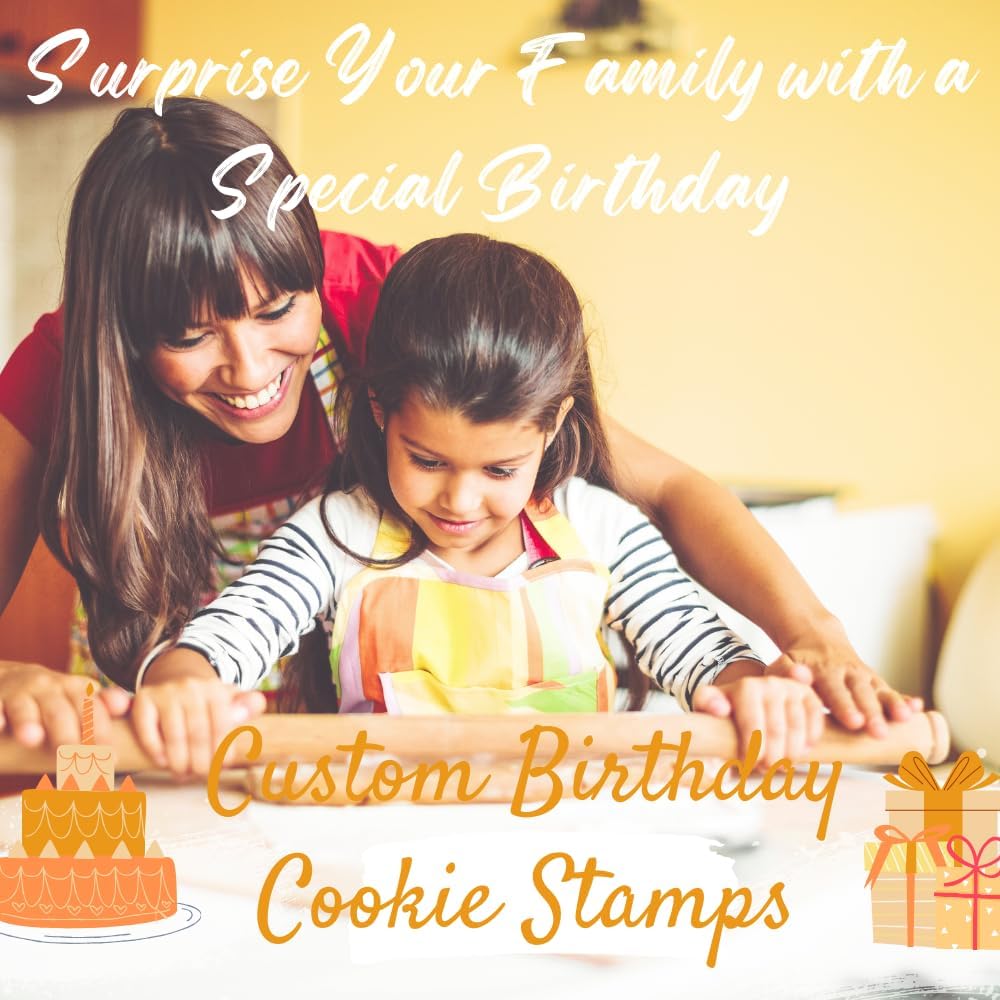 Orapink Sello de galletas de cumpleaños personalizado con tu apellido. Sello de cortador de galletas personalizado para hornear fondant, glaseado,