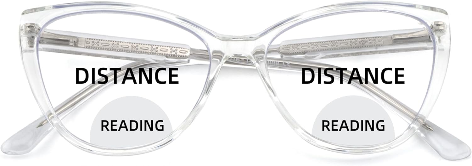 SOPHILY Cateye – Lentes de lectura bifocales para mujeres y hombres, Funky bifocales para mujer, lectores, parte superior transparente, bloqueo de