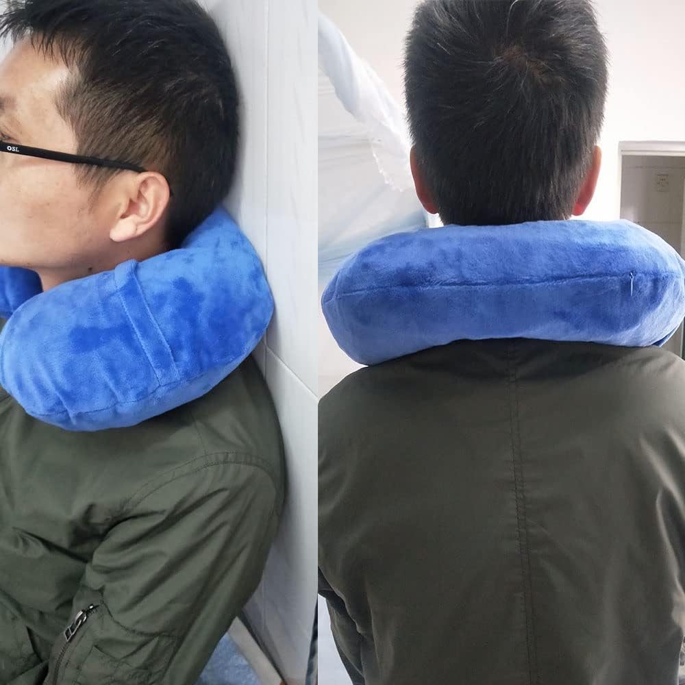Paquete de 2 almohadas inflables ultraligeras para el cuello de viaje, almohada de cuello compacta de viaje en forma de U, soporte para el cuello