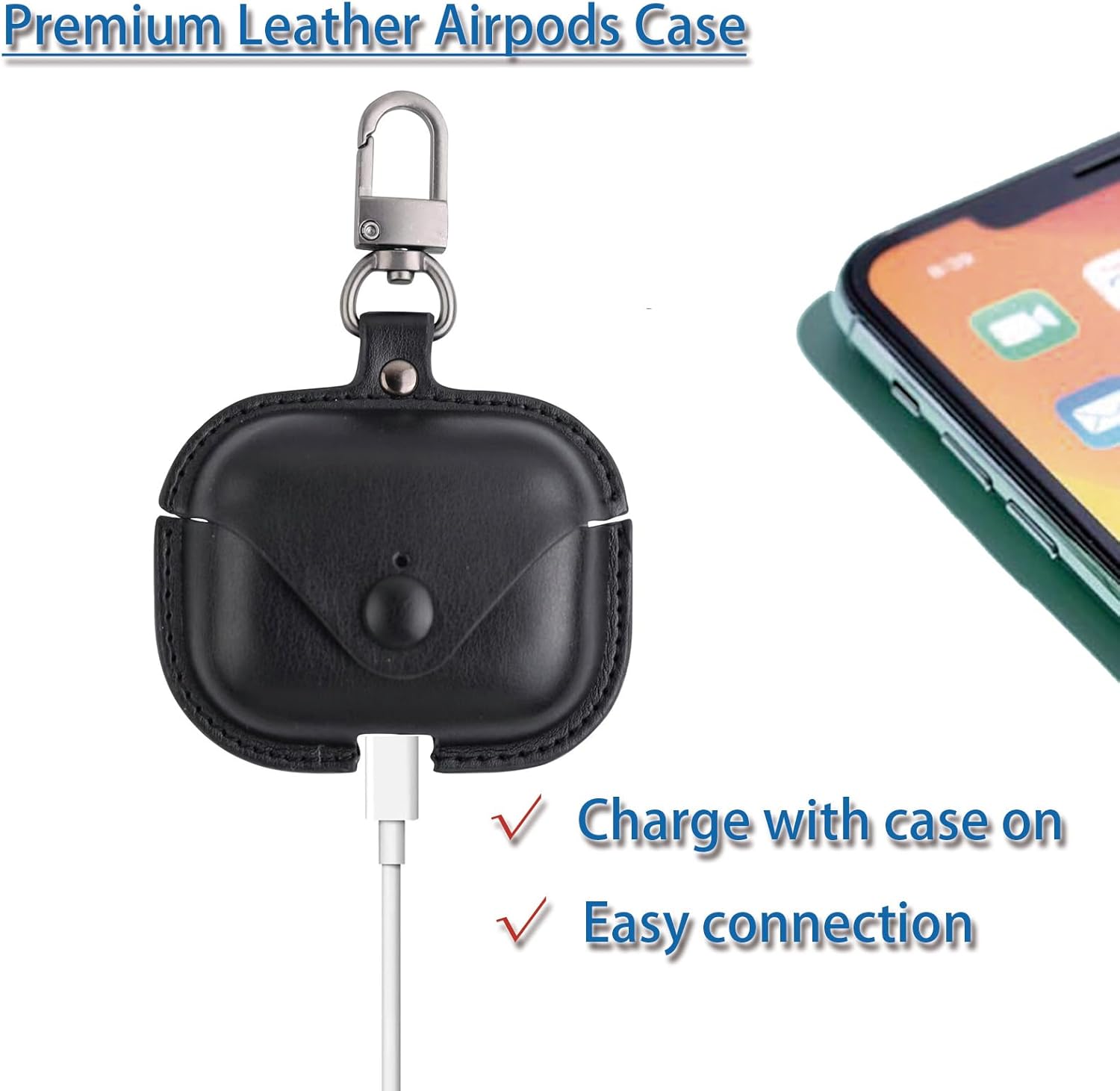 AirPods 3 Funda de cuero para Apple AirPods de 3 generación de moda, funda negra con cierre a presión, funda de carga (negro)