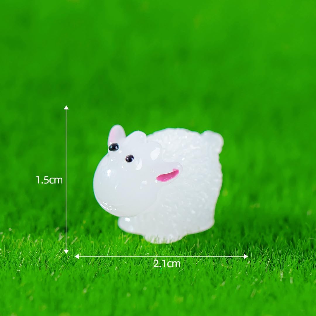 50 piezas luminosas de micro paisaje de ovejas de resina, mini figuras de oveja en miniatura para bricolaje jardín de hadas en miniatura paisaje de