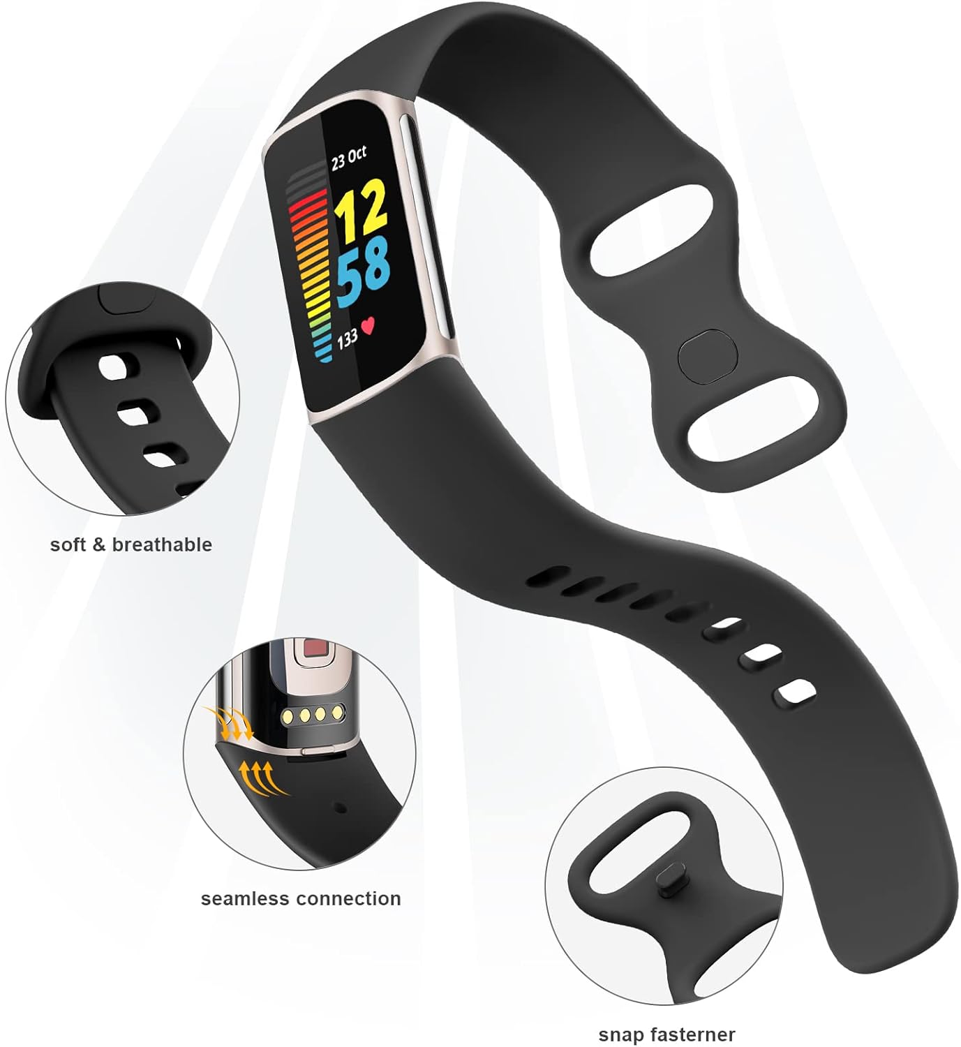 Correa compatible con Fitbit Charge 5 bandas para mujeres y hombres, correa de repuesto deportiva ajustable impermeable de silicona suave para
