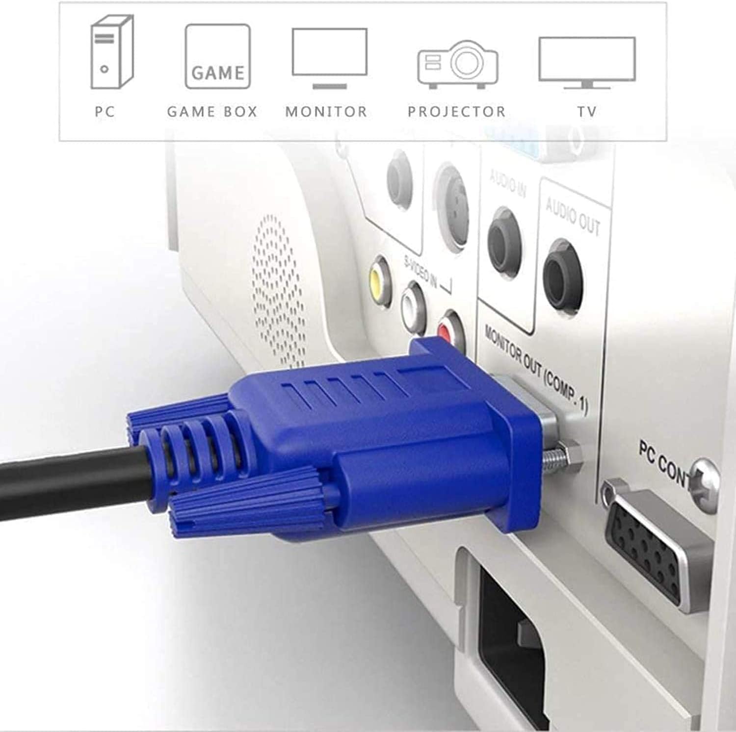 PASOW Cable de monitor VGA a VGA HD15 macho a macho para proyector de computadora de TV (5 pies)