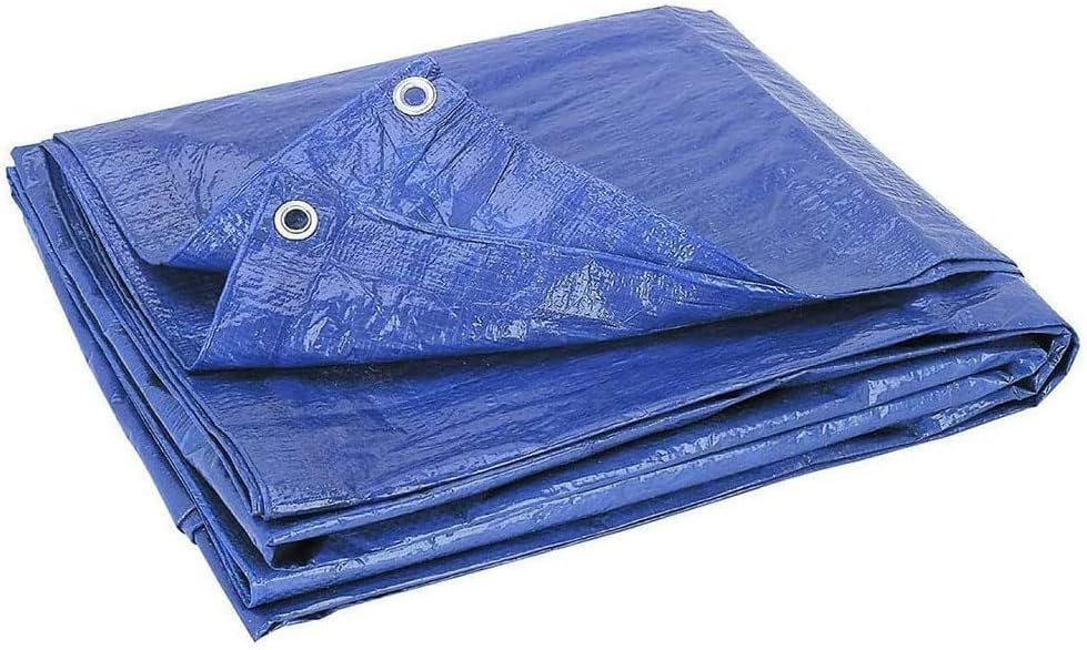 Lona azul ligera y resistente que protege del sol, la lluvia y la nieve. Polietileno laminado reforzado con fibra duradera con ojales para