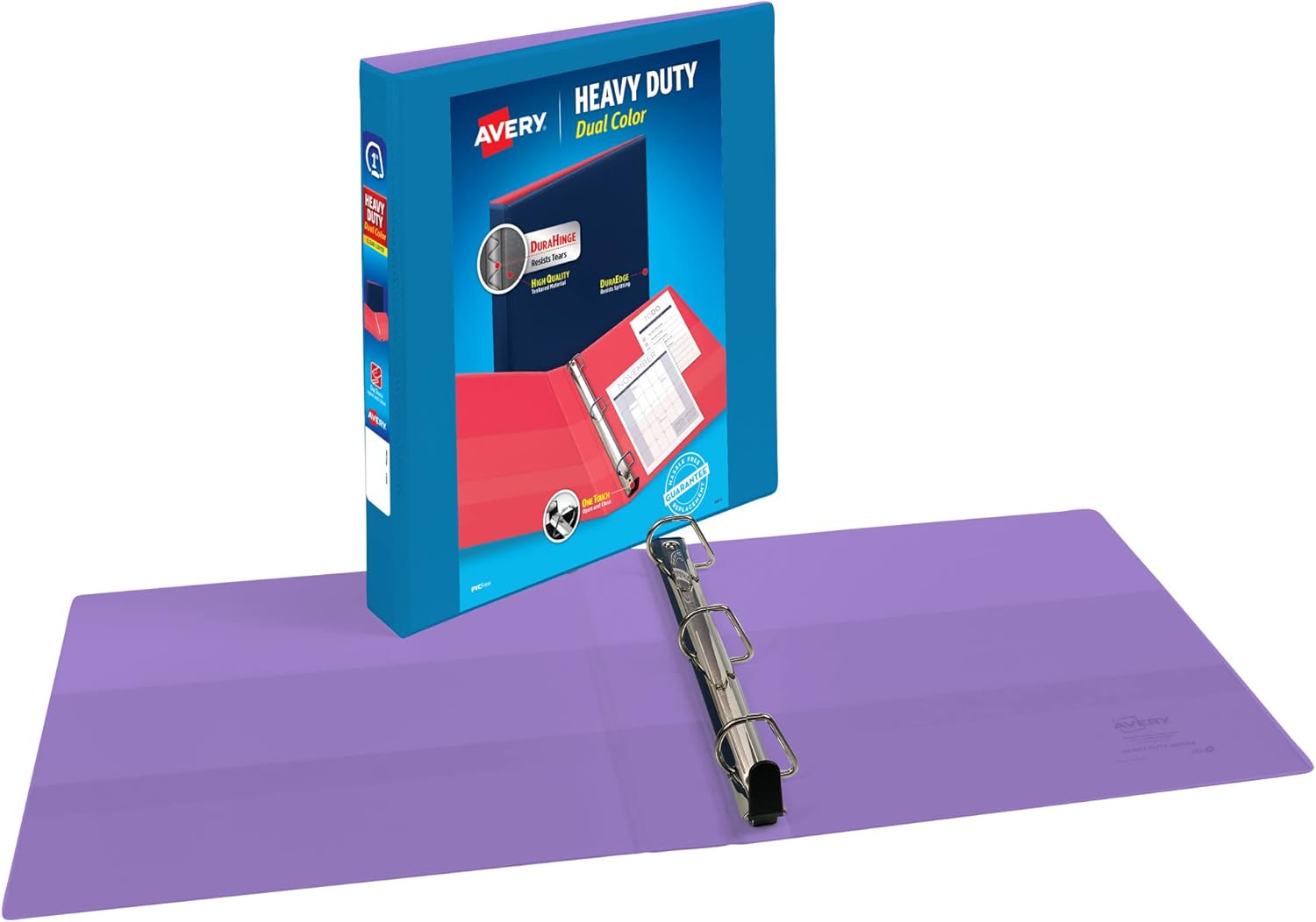 Avery Carpeta resistente de doble color, azul piscinalavanda, anillos inclinados de 1 pulgada, capacidad para 250 hojas (79899)