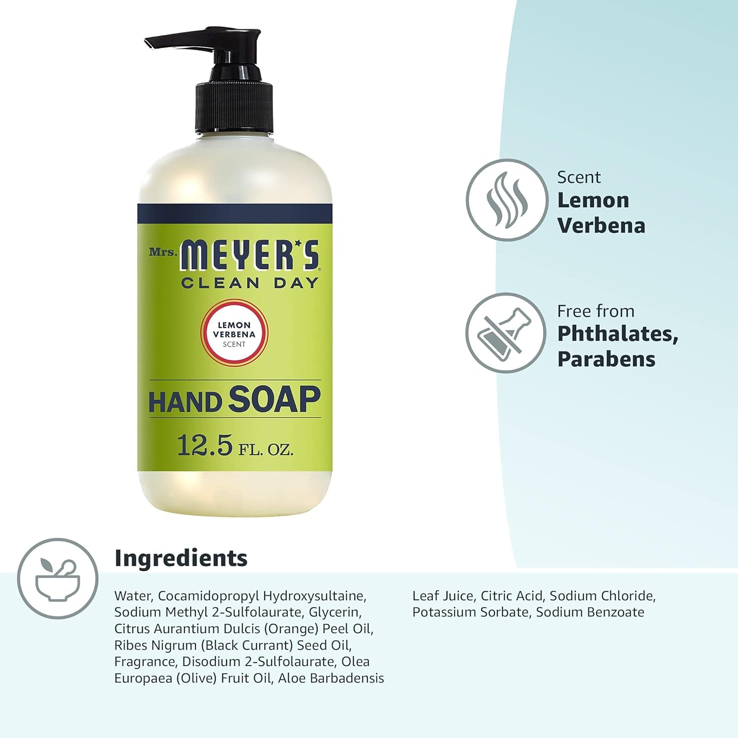MRS. MEYER’S CLEAN DAY Jabón de manos, hecho con aceites esenciales, fórmula biodegradable, limón verbena, 12.5 fl. oz (paquete de 3)