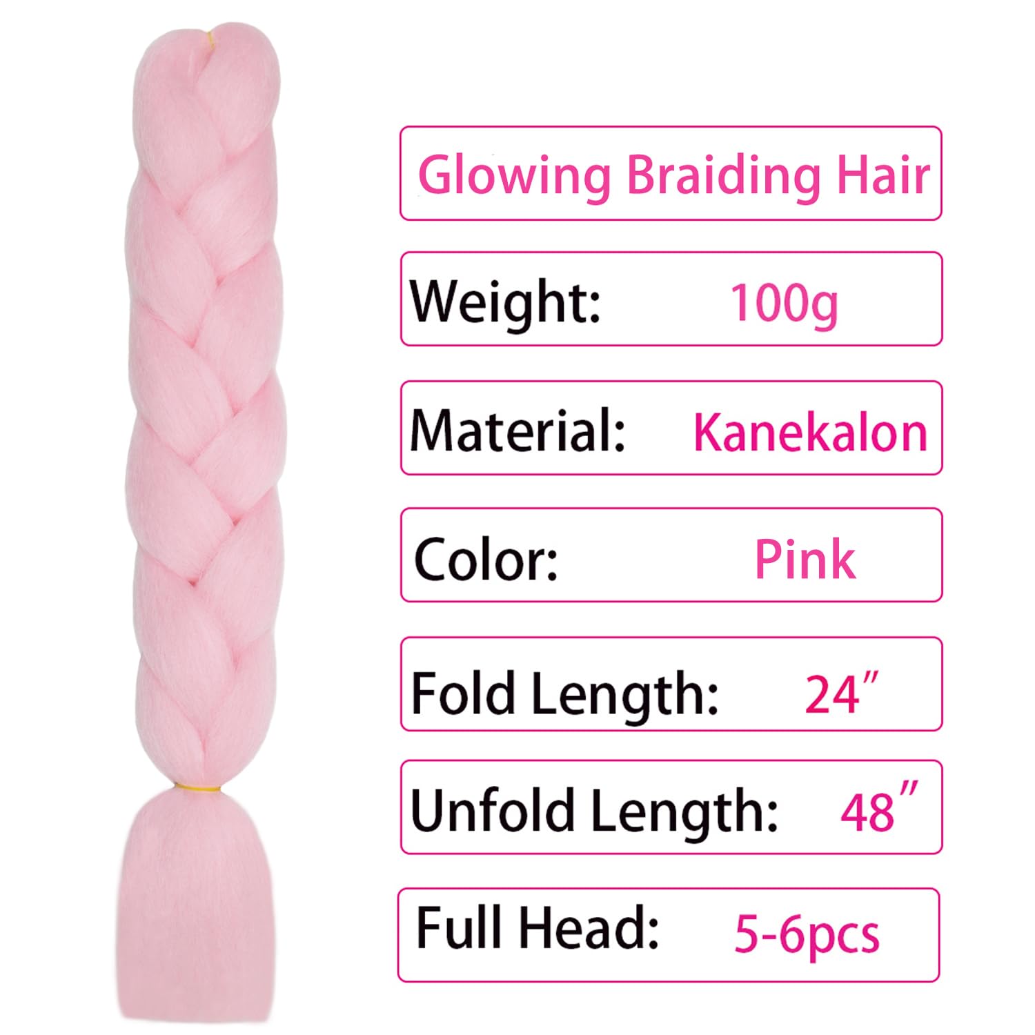 Extensiones de cabello trenzado brillante Kanekalon, extensiones de cabello trenzado rosa de 24 pulgadas, 3 piezas, cabello trenzado jumbo que