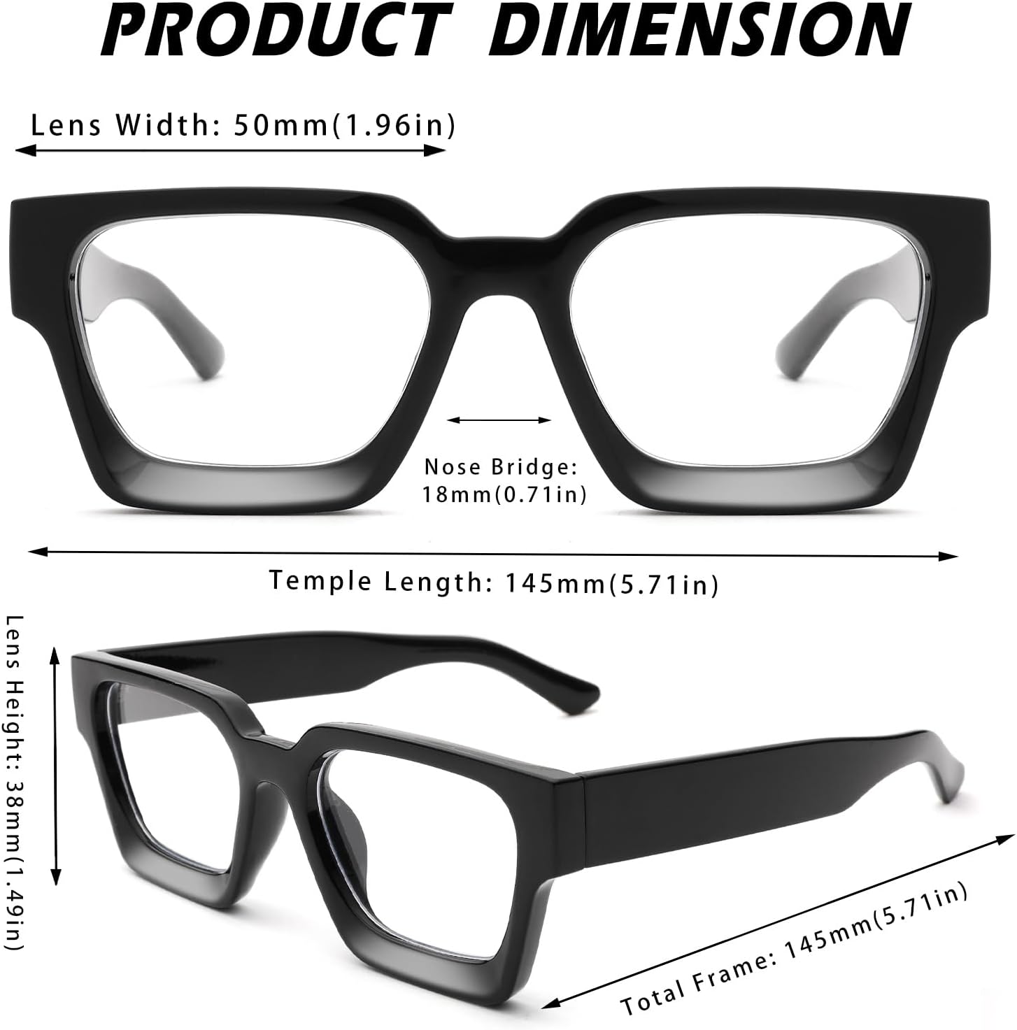 Haygafe Gafas de luz azul con marco cuadrado grueso para mujeres y hombres, gafas de computadora de moda con lente transparente