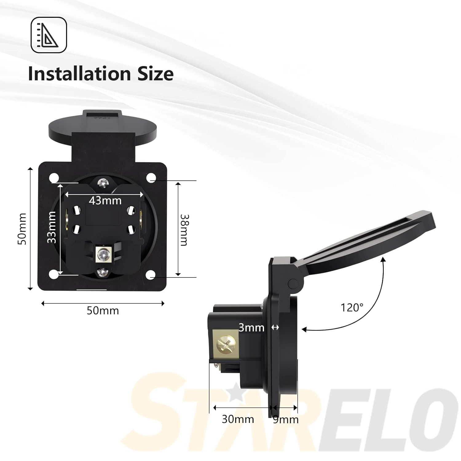 STARELO Receptáculo de 20 amperios para generador NEMA 5-20R con cubierta, 125 voltios, 2 polos, 3 cables, resistente a la intemperie, al polvo y a