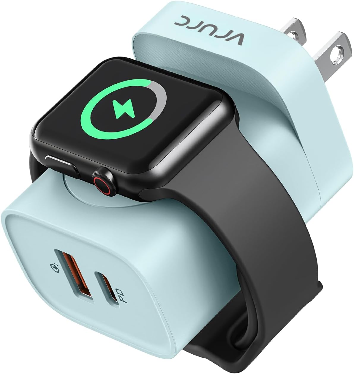 VRURC Cargador para Apple Watch, cargador 3 en 1 PD de 20 W con carga inalámbrica magnética y puertos duales, bloque de carga de pared USB C