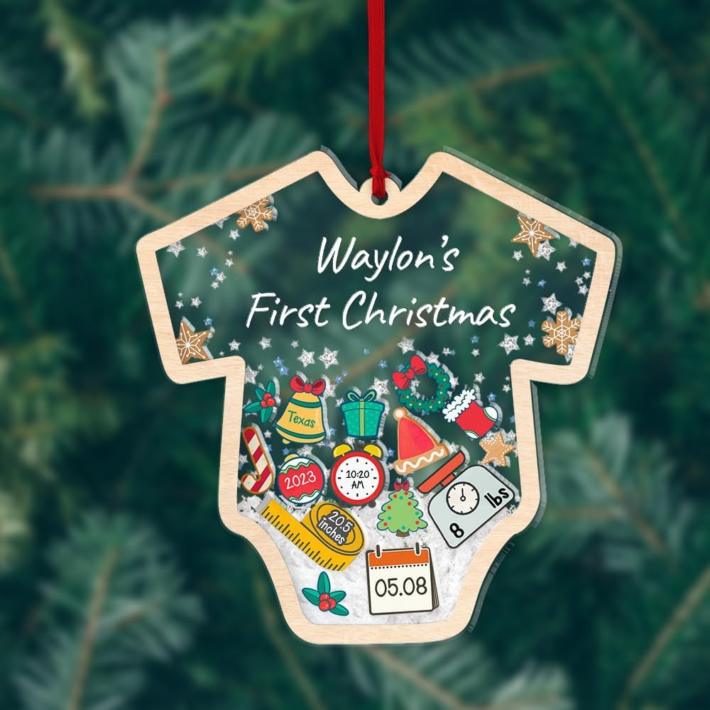 Adorno de Navidad para bebé 2023, adorno de estadísticas de nacimiento de bebé, adornos personalizados de primera Navidad para bebés 4D, adornos