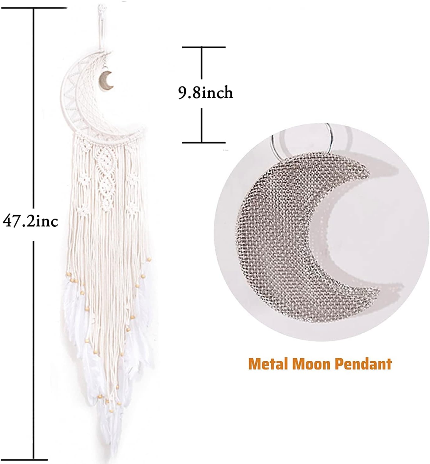 Atrapasueños de luna, atrapasueños bohemio, decoración de pared de plumas para dormitorio y hogar, decoración hecha a mano, decoración artesanal,