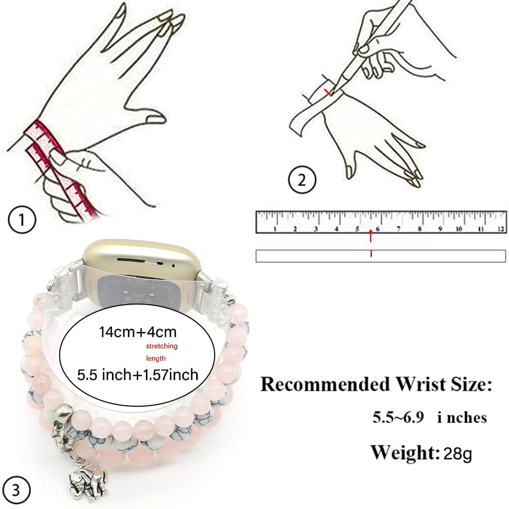 C&L Accessories Pulseras compatibles con bandas Fitbit Versa 3Versa 4Fitbit Sense 2Bandas Sense para mujeres y hombres con cuentas de piedras