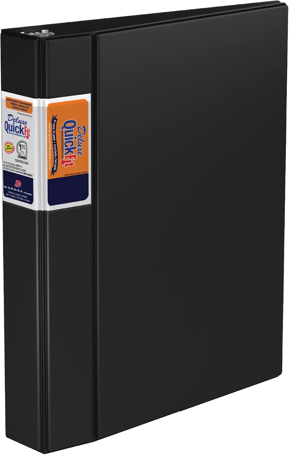 QuickFit Carpeta comercial de alta resistencia, carpeta de 3 anillas en D, color negro, 1.5 pulgadas, 29021