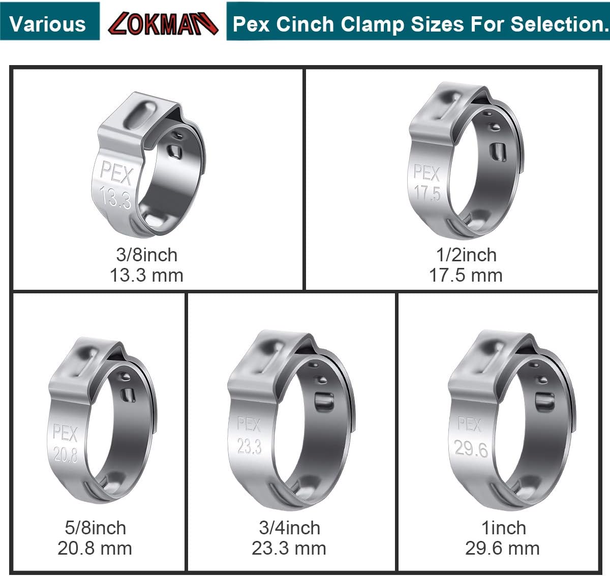 LOKMAN – Abrazaderas de cincho PEX de acero inoxidable, abrazaderas de presión, anillos de cincho para conexiones de tubería PEX
