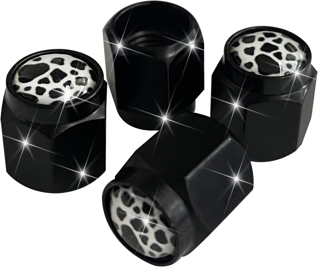Tapones de válvula de neumático con estampado de leopardo, 4 tapas de válvula de aire de metal negro, tapas de vástago de aluminio para ruedas,