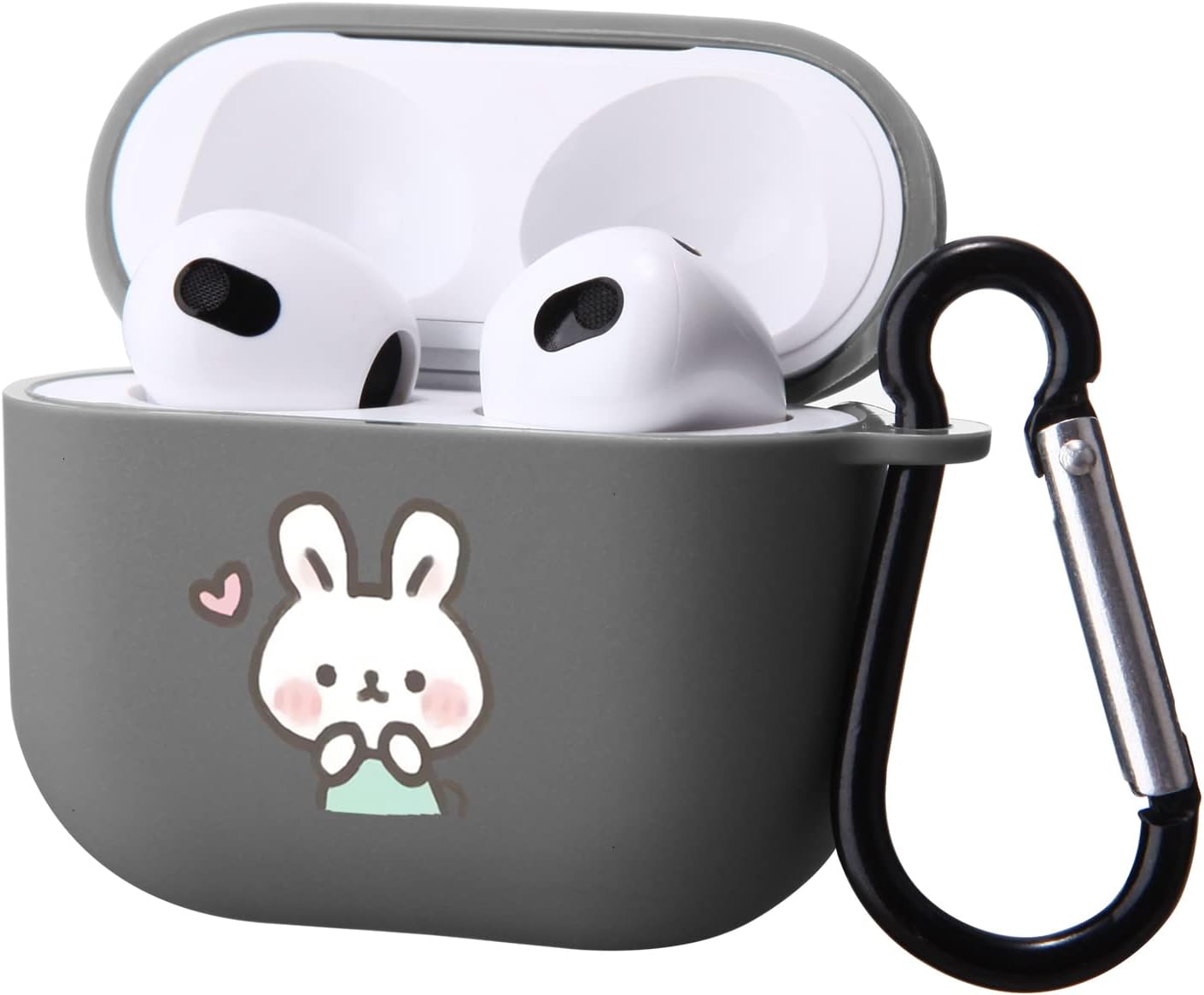 Bonita funda de conejo compatible con AirPods 3 con llavero, diseño de animales de dibujos animados, funda de TPU suave para AirPods de tercera