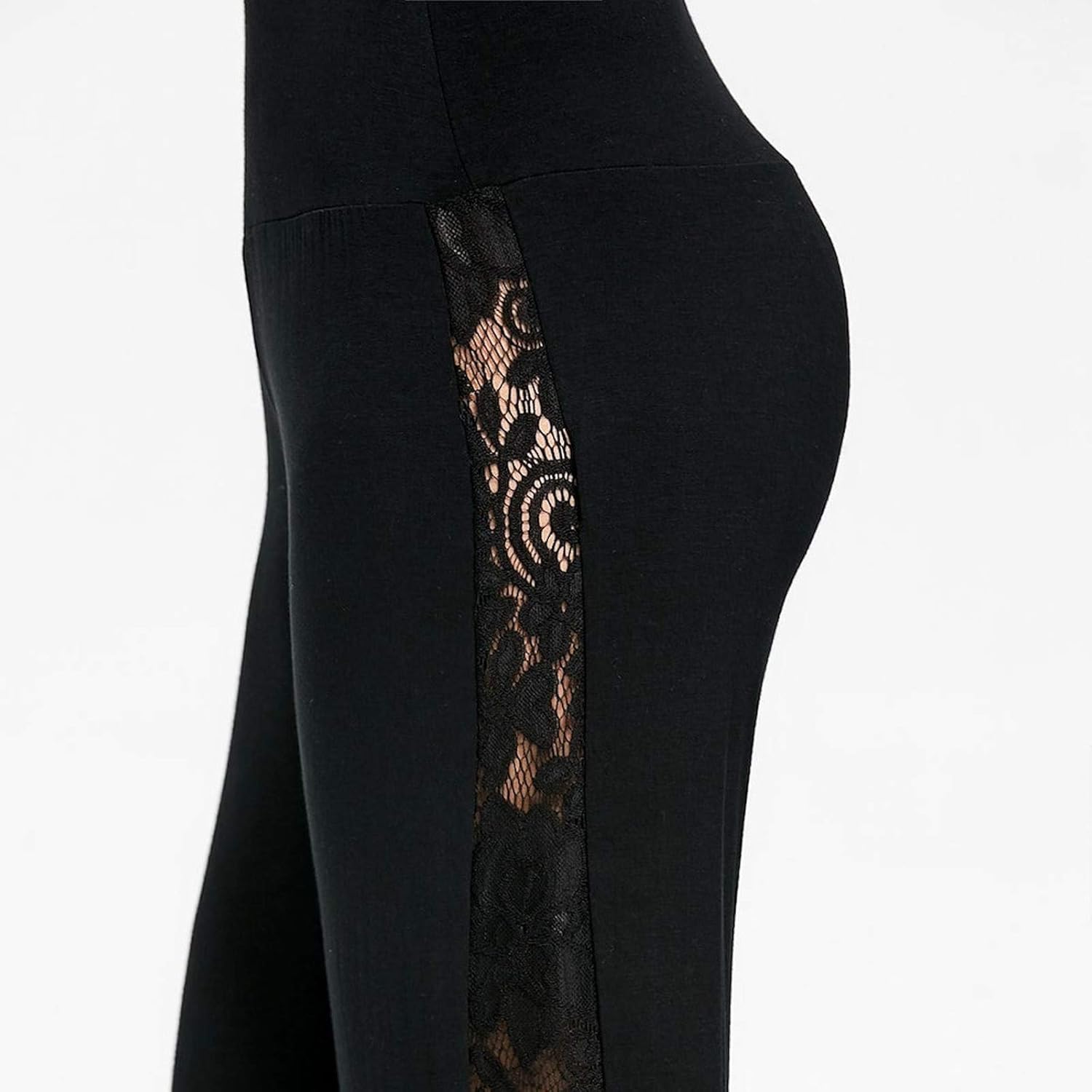 Bravetoshop – Pantalones de descanso de pierna ancha con encaje para mujer, pantalones rectos y holgados de cintura alta, S
