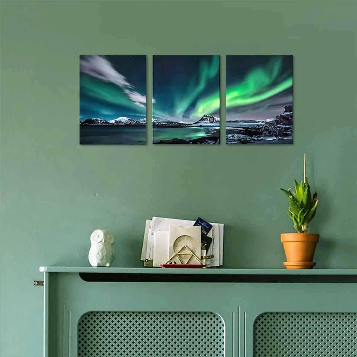 Yang Hong Yu Arte de pared de auroras boreales para sala de estar, paisaje nocturno de aurora, impresiones sobre lienzo para decoración de paredes