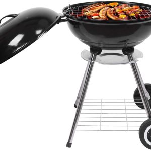 Outvita Parrilla de carbón, carbón de barbacoa de acero inoxidable de 18 pulgadas con ruedas y soporte de almacenamiento para campamento, picnic, Outvita Parrilla de carbón, carbón de barbacoa de acero inoxidable de 18 pulgadas con ruedas y soporte de almacenamiento para campamento, picnic,