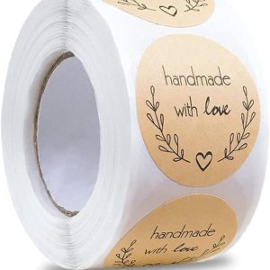 1.5 pulgadas hechas a mano con calcomanías de amor, 500 calcomanías de papel kraft para hornear, etiquetas en forma de corazón para embalaje de 1.5 pulgadas hechas a mano con calcomanías de amor, 500 calcomanías de papel kraft para hornear, etiquetas en forma de corazón para embalaje de