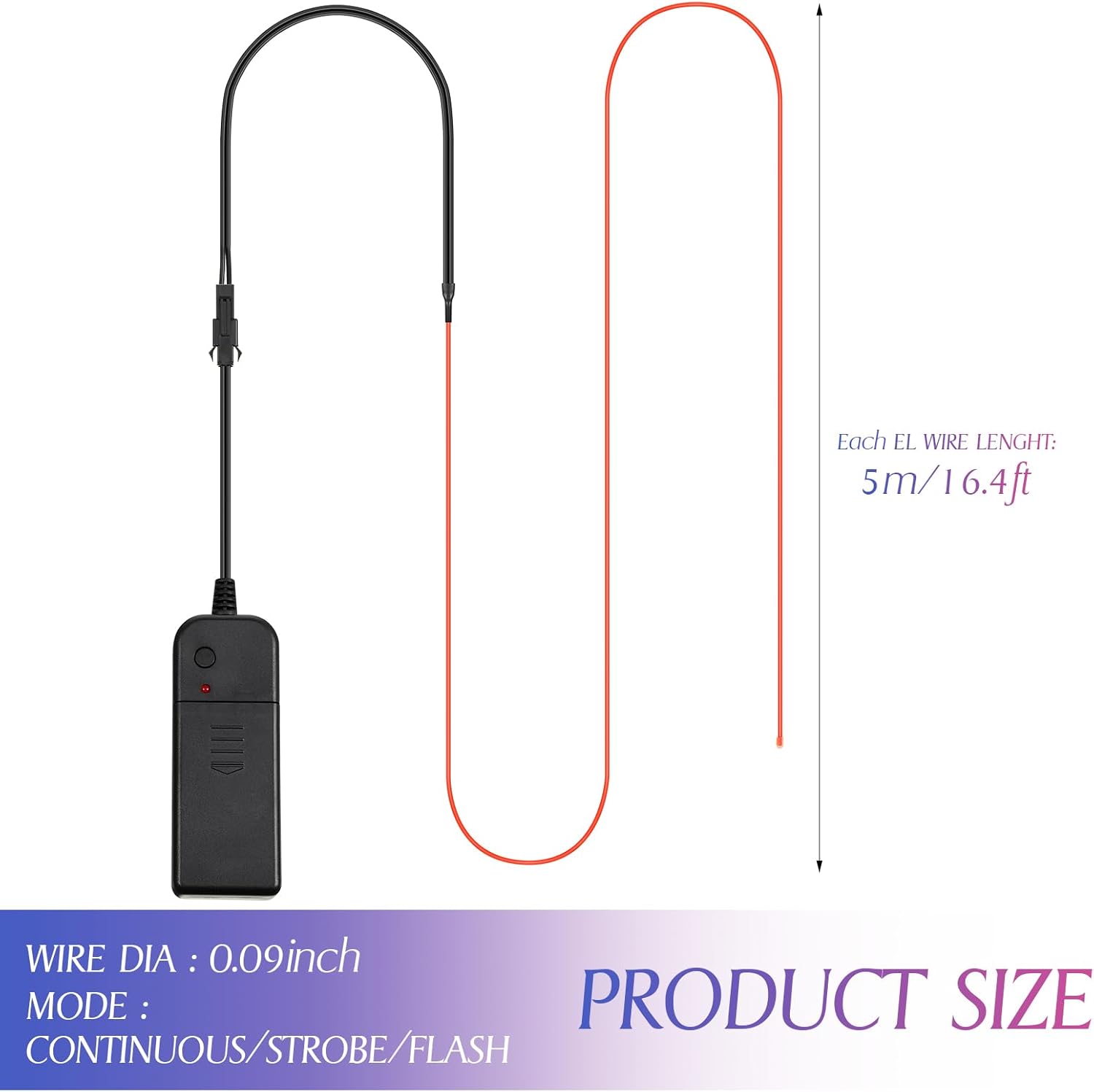 Paquete de 15 luces de neón portátiles con cable EL, cortables, luz electroluminiscente, funciona con pilas, luces LED que brillan en la oscuridad,