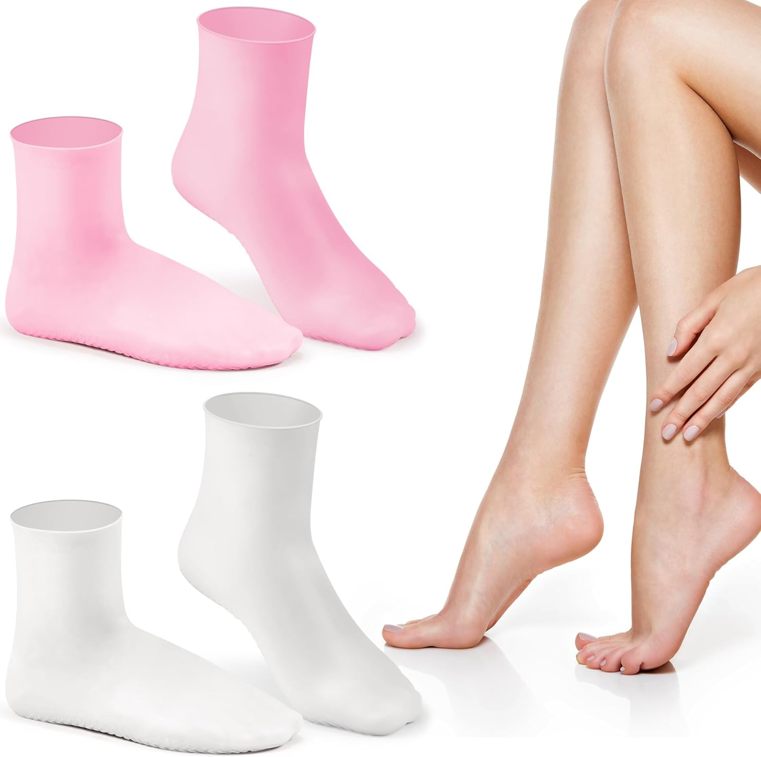 Aphlos 2 pares de calcetines largos de silicona, calcetines hidratantes, calcetines de gel suaves para pies secos y agrietados, cómodos para uso