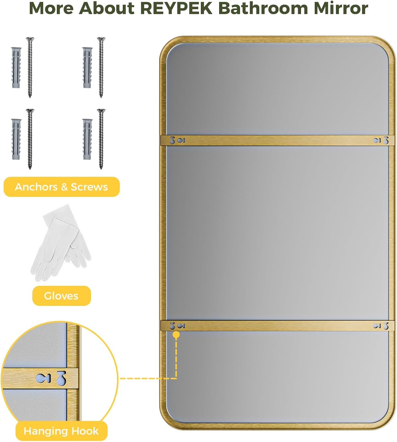 Espejo de baño dorado de 22 x 30 pulgadas, espejo de pared dorado con marco de metal cepillado, espejo rectangular grande y redondeado para baño,