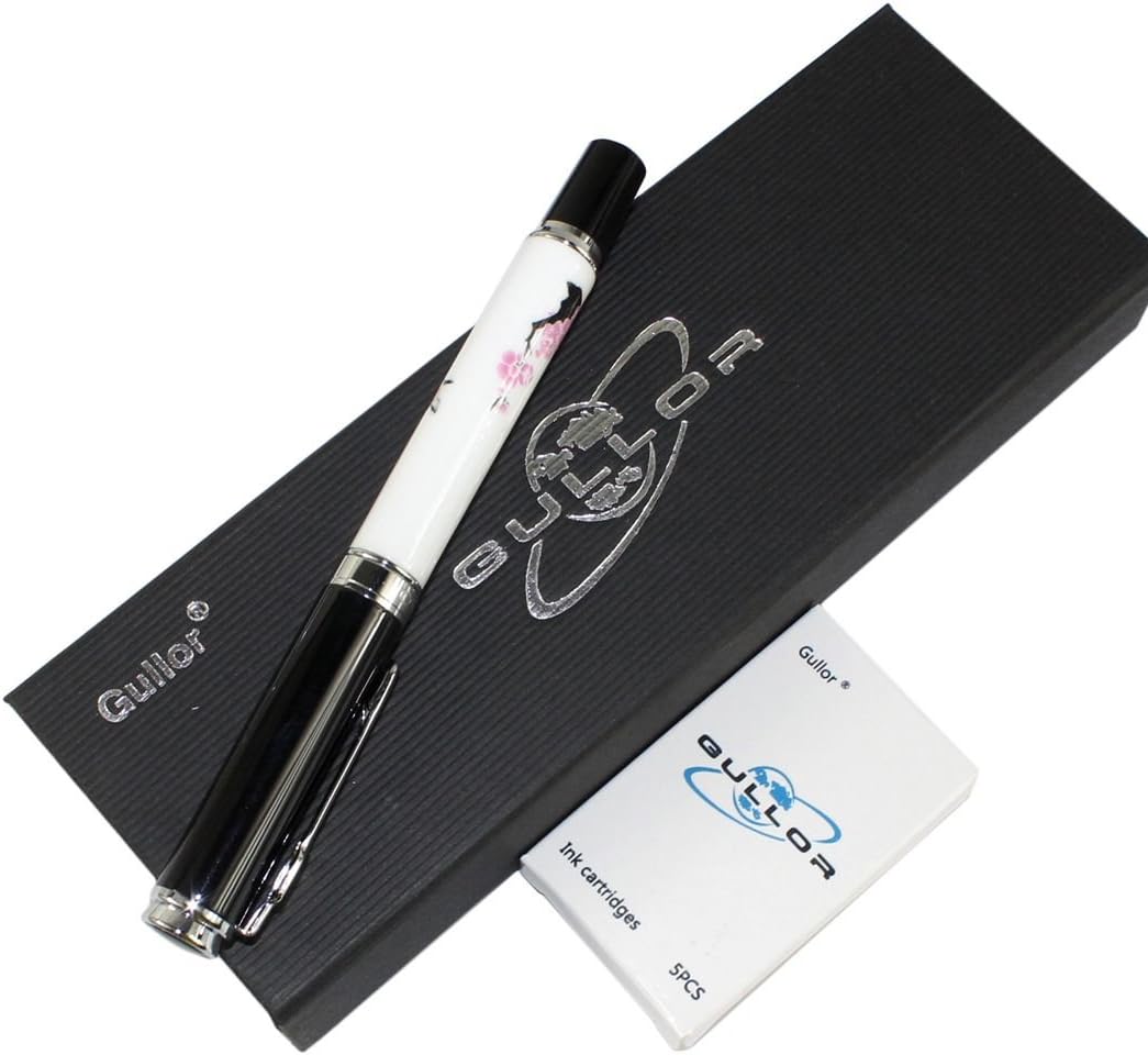 Gullor Elegante pluma estilográfica Jinhao 8802 Plum Flower con caja de regalo y cartuchos de tinta