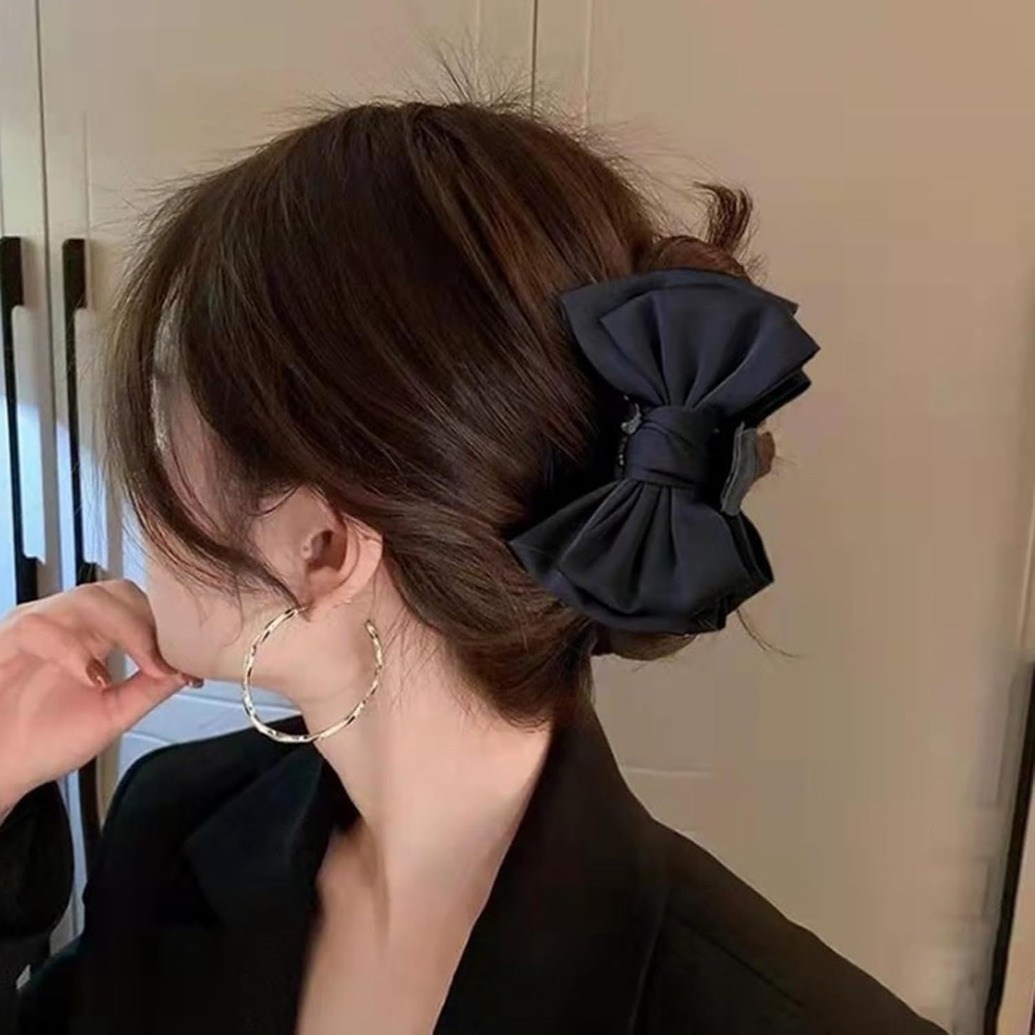 Pinza de lazo, pinzas de lazo negro de 4.8 pulgadas, pinzas de pelo blanco de 5.7 pulgadas, elegantes pinzas de pelo con lazo para cabello fino y