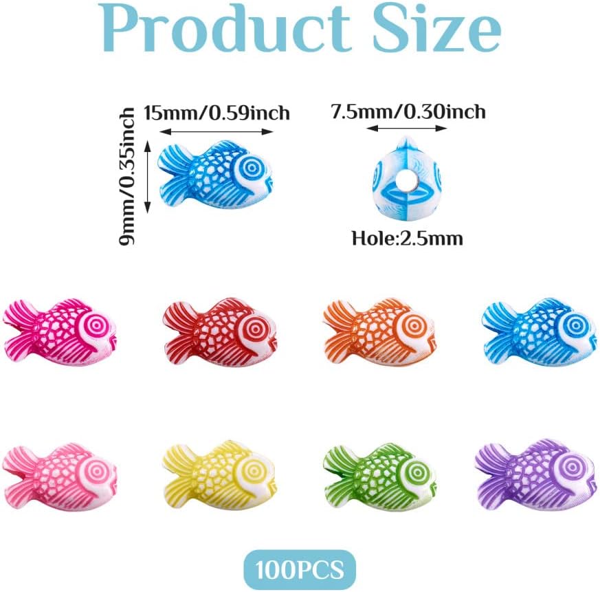 Craftdady 100pcs Acrílico Koi Fish Tiny Spacer Beads Colores Mezclados Plástico Lindo Animal Artesanía Perlas Sueltas 0.591×0.354 in para Joyería de