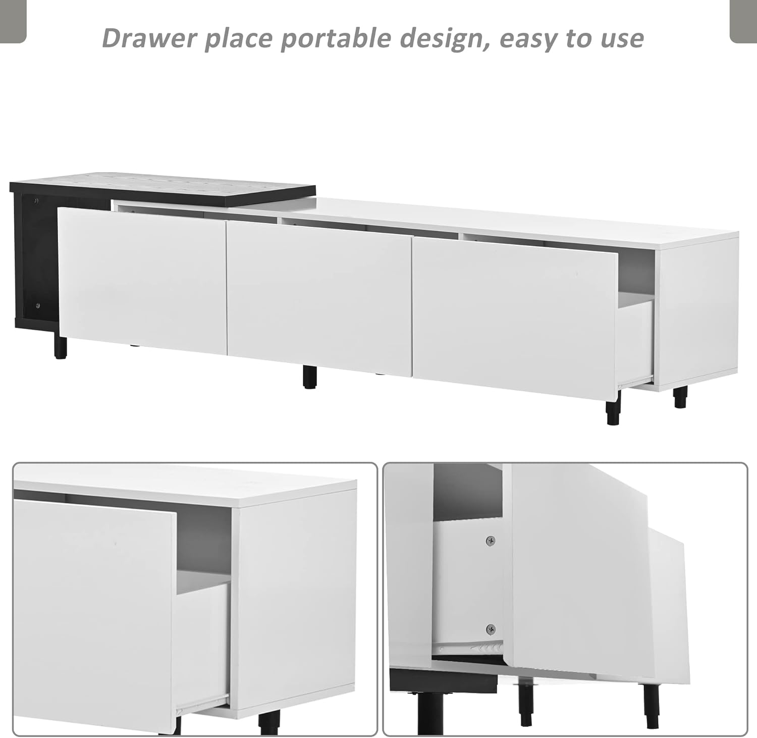 Merax, Soporte Mondern blanco de 80+pulgadas, mueble de TV para sala de estar, longitud de 84.6 pulgadas