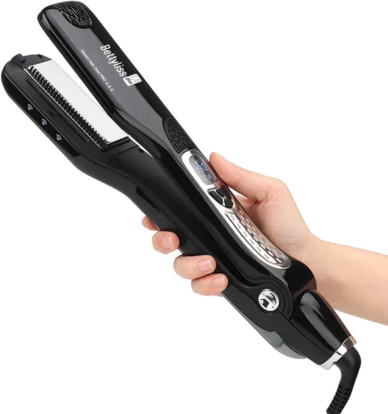 Plancha de vapor para alisar el cabello, plancha profesional para obtener resultados suaves y sin encrespamiento (negro)