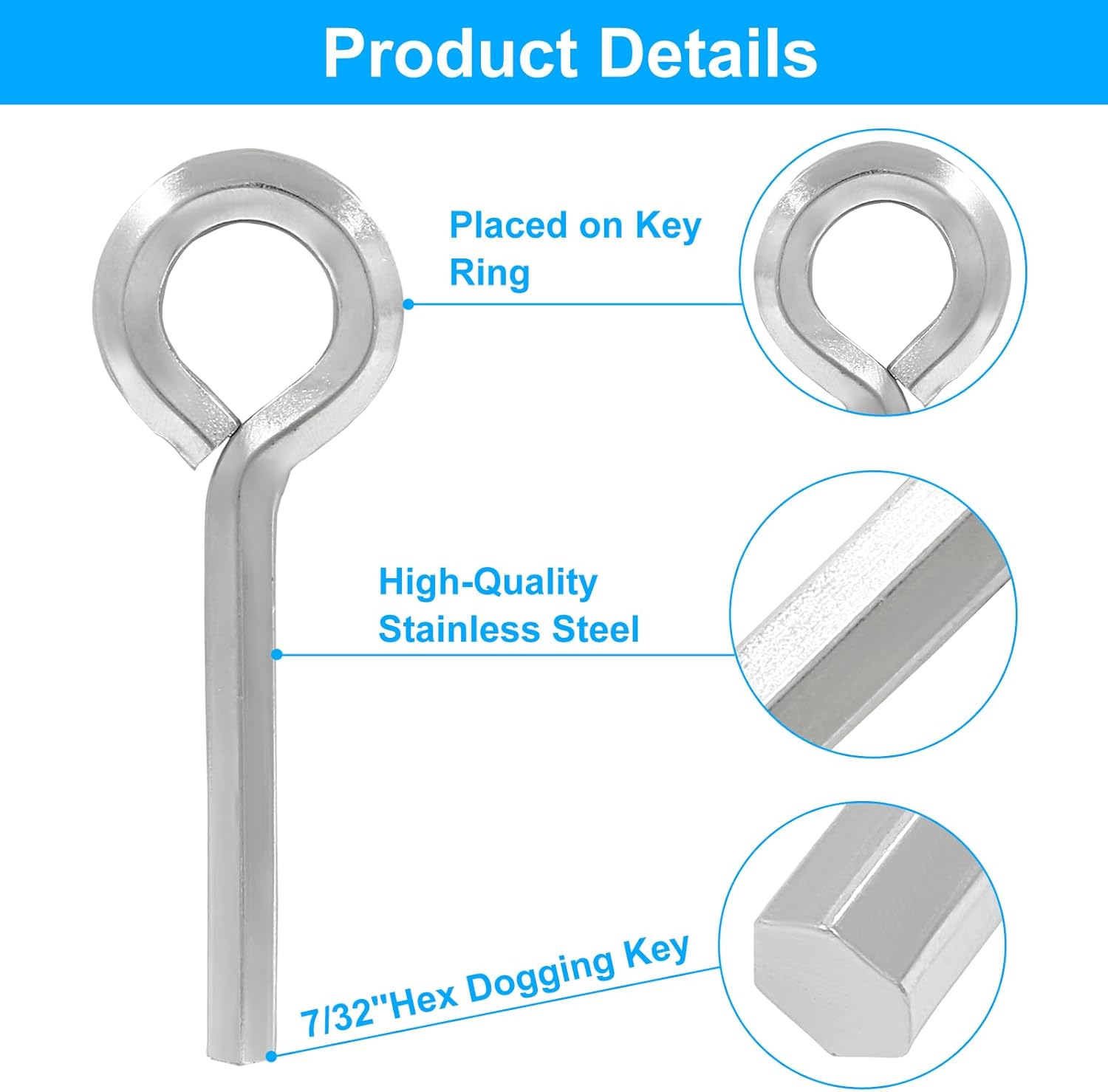 Zorveiio 10 llaves hexagonales estándar de 732 pulgadas con bucle completo, llave Allen plateada para dispositivos de salida de barra de empuje,