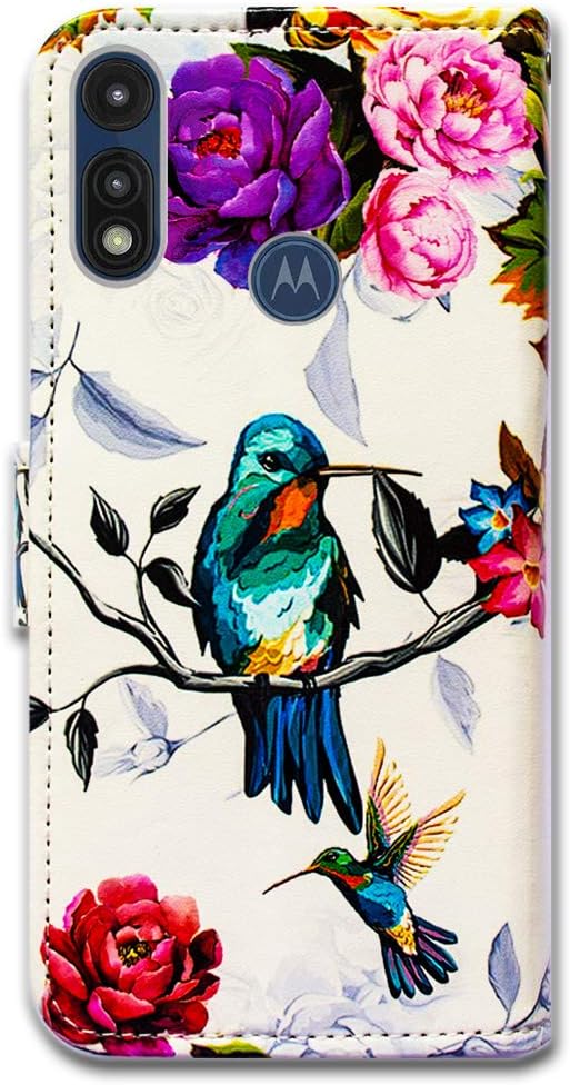 Funda para Moto E 2020Motorola E, colibrí en flores de cuero con tarjetero y soporte para ranura para tarjetas para Motorola Moto E 2020