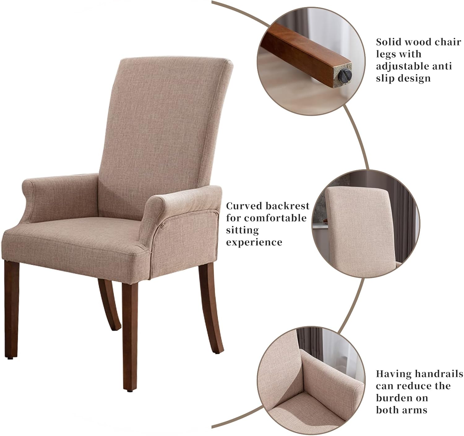 Restworld Sillas de comedor con brazos, tapizado capitoné con respaldo alto, ribete clavado con patas de madera de roble Untique para cocina,