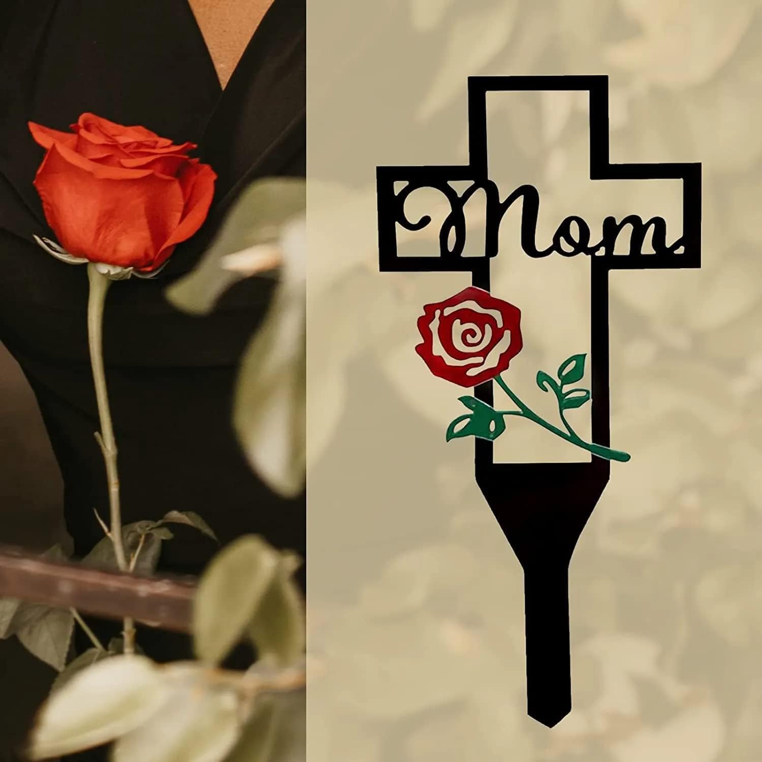 Decoración de cementerio con cruz conmemorativa de metal, estaca conmemorativa de cementerio para padres, familiares y familiares fallecidos, regalo