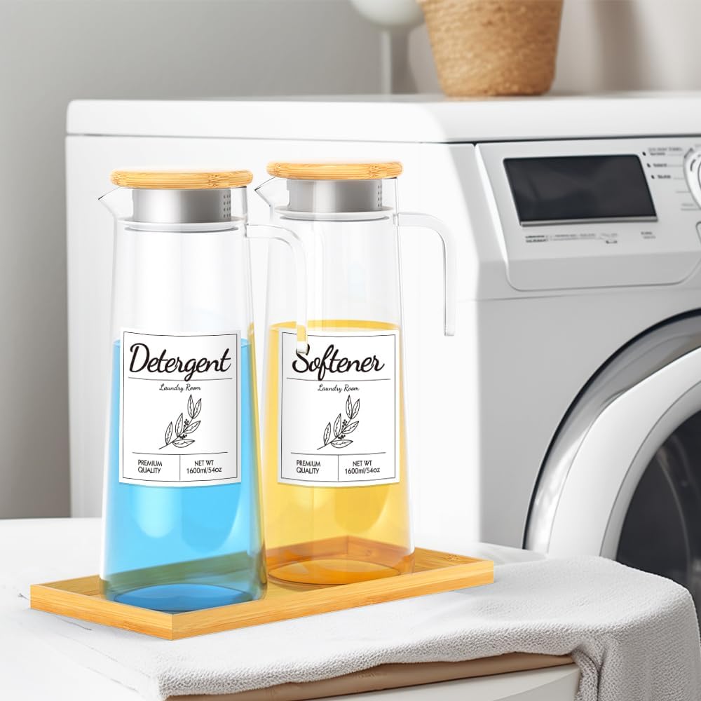 Moryimi Dispensador de detergente líquido para lavandería para organización y almacenamiento de lavandería, paquete de 2 recipientes de detergente