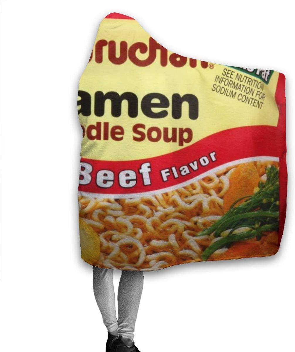Manta de forro polar con capucha para sopa de fideos Ramen con sabor a carne de res, poncho de microfibra Sherpa de felpa cálida, varios tamaños,