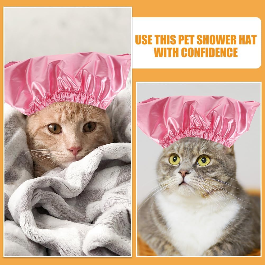 Pet Shower Cap Dog Shower Hat Cat Shower Hat with Adjustable Fixed Strap Pet Ear Cover Cap for Puppy Kitten Supplies – Pink (Medium)