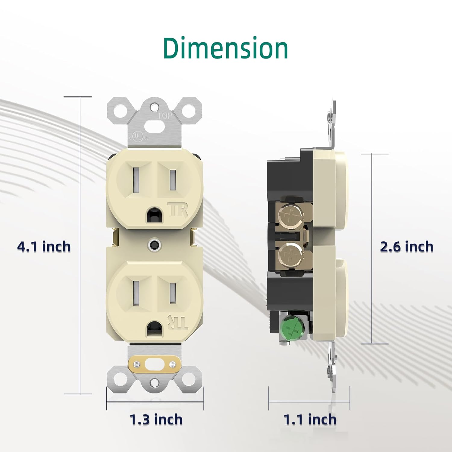 Toma de corriente decorativa dúplex de 15 A, toma de pared eléctrica estándar, grado comercial, resistente a manipulaciones, 2 polos y 3 cables,