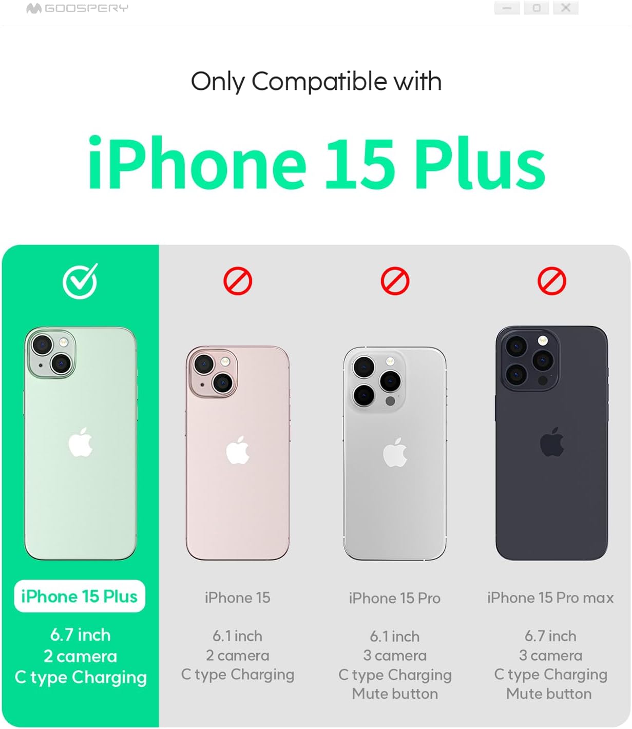 GOOSPERY Funda de silicona líquida compatible con iPhone 15 Plus, sedosa, suave al tacto, protección de cuerpo completo, a prueba de golpes, con