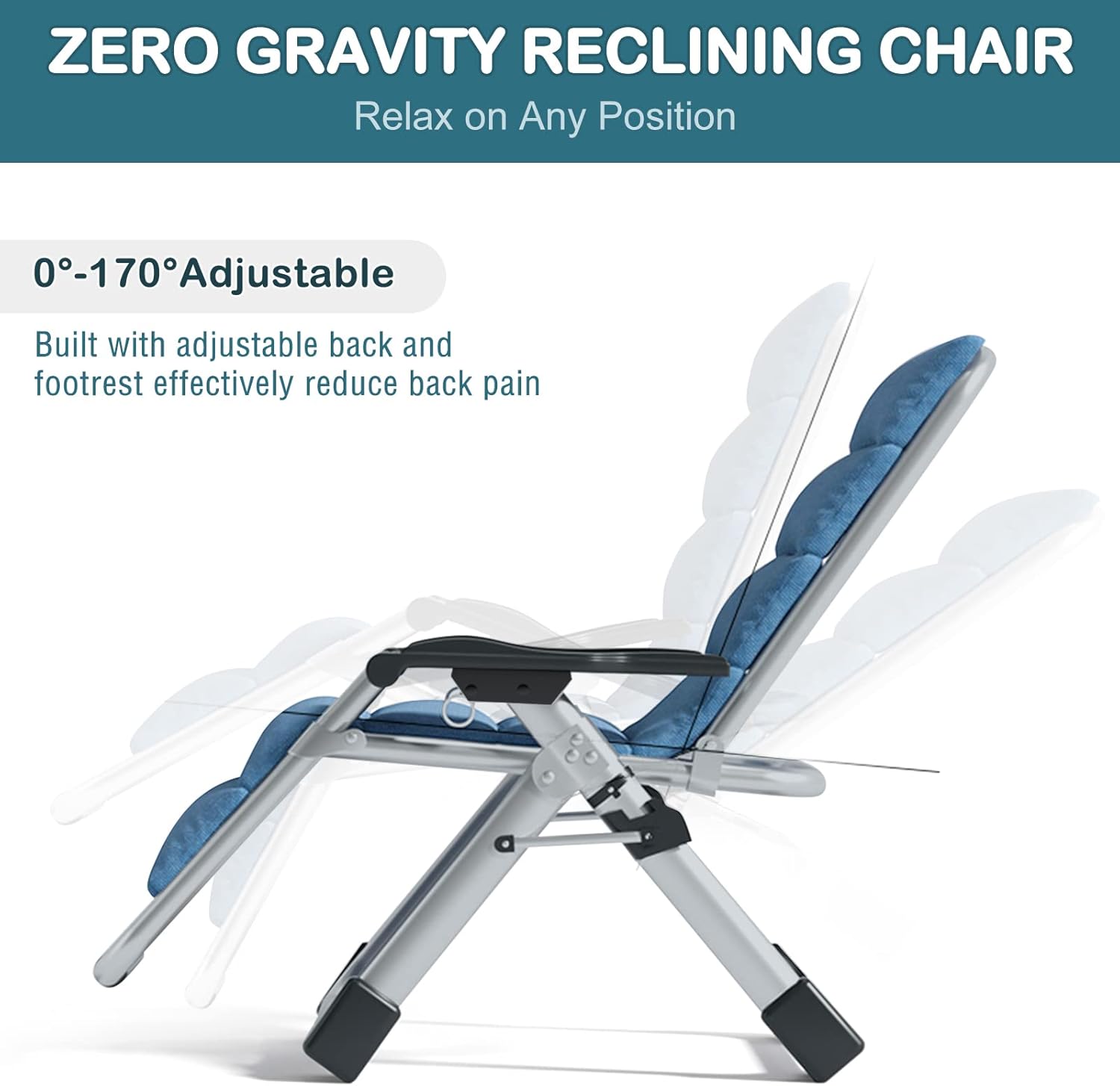 NAIZEA Silla de salón acolchada de gravedad cero, sillas reclinables plegables ajustables con soporte para tazas, sillas reclinables ergonómicas