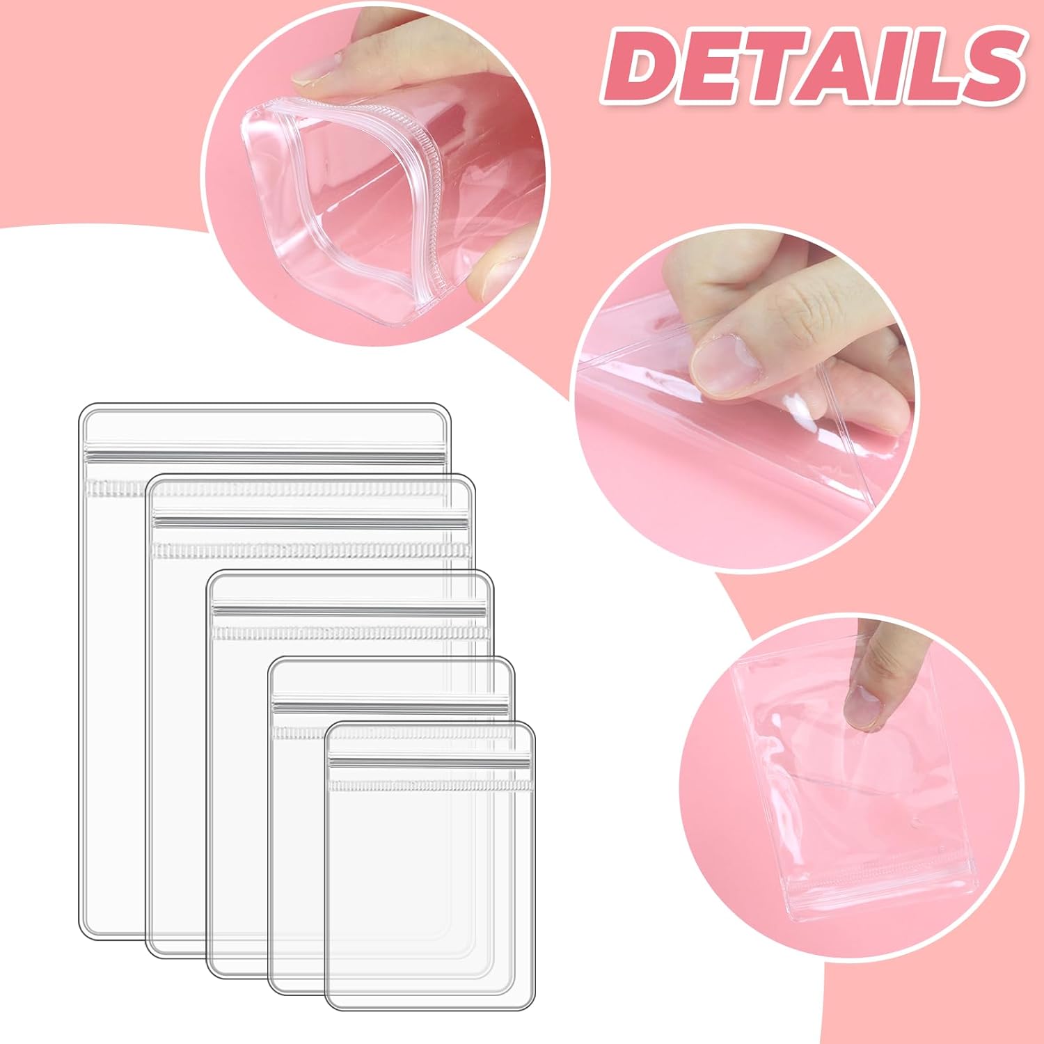 200 bolsas transparentes autosellables para joyas, bolsas de almacenamiento de joyas de PVC, bolsas organizadoras de joyas para aretes y collares (5