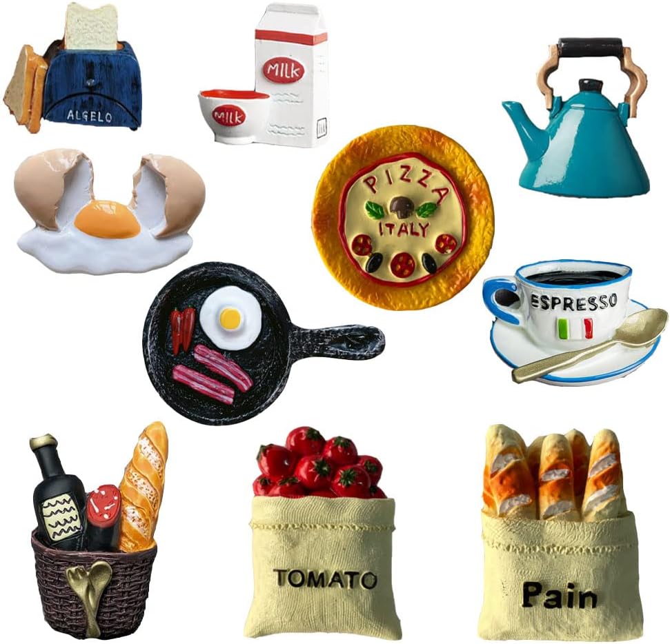 Juego de imanes para nevera, 10 unidades, serie decorativa de alimentos en 3D, divertido y lindo