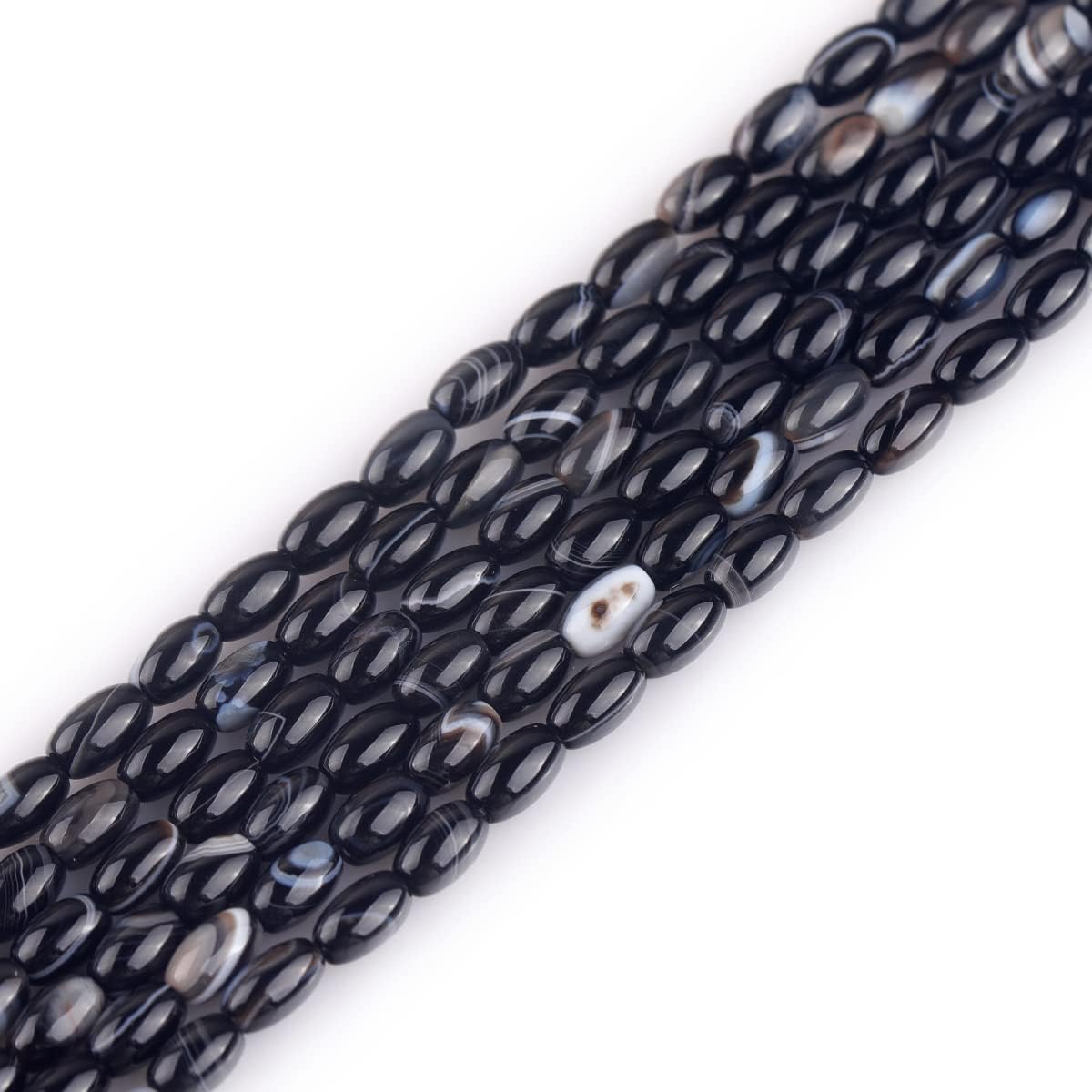 GEM-Inside – Cuentas ovaladas de ágata de ónix botsuana negro natural de 0.157 x 0.236in para hacer joyas, suministros de manualidades hechos a mano