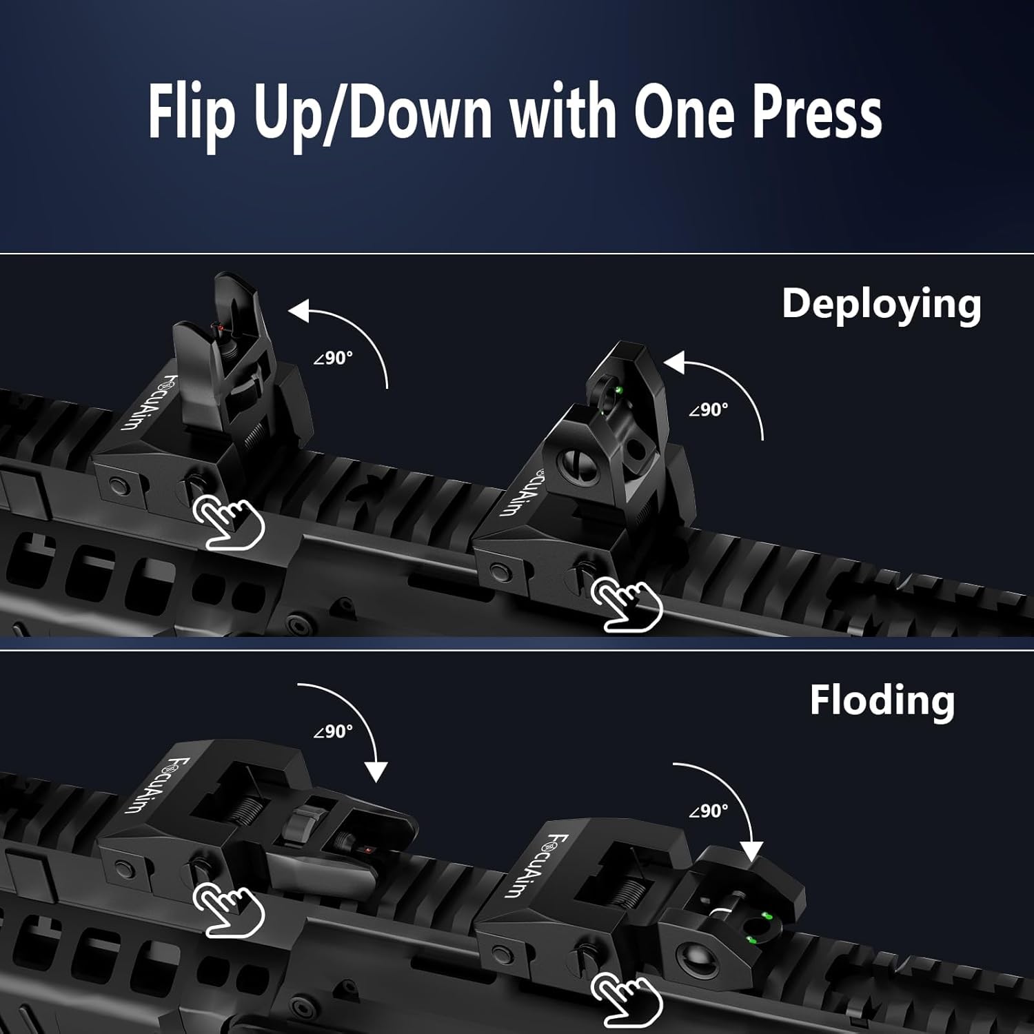 R2 Iron Sights, Fiber Optic Flip Up Iron Sights for Picatinny Rail, Flip Up Front and Rear Backup Sights with Red and Green Dot, Tool-Free